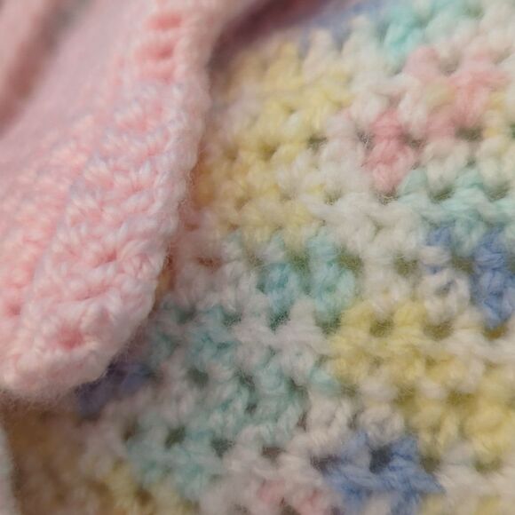 Pastel Rainbow infant handknitted romper with matching mittens‎ and booties - Picture 5 of 6